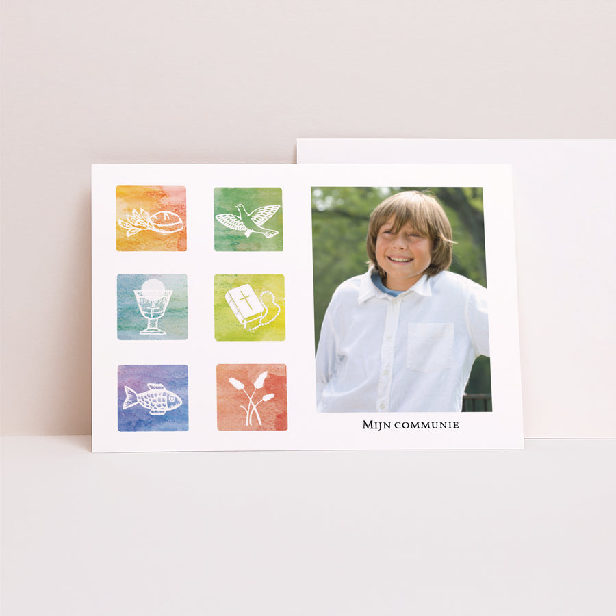 Bedankkaart Communie Landschap Mijn geloof rijmt op vreugde foto