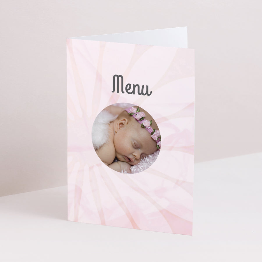 Menukaart Doop Dubbel portretvenster Doop in zicht - roze foto