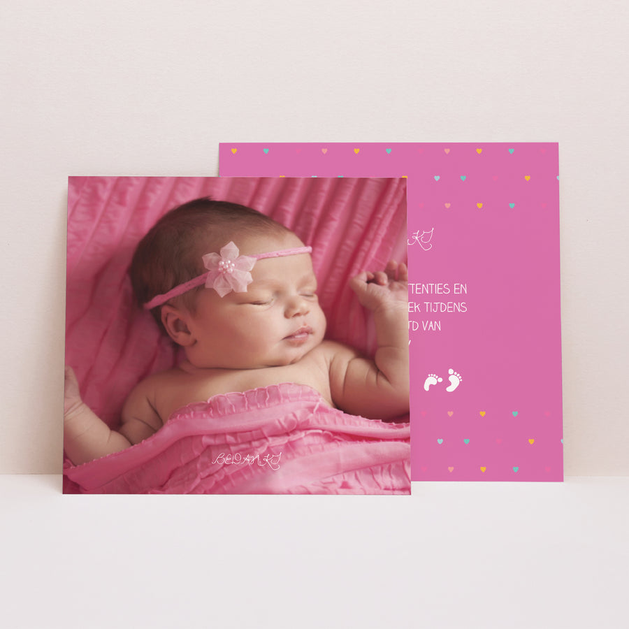 Bedankkaart Geboorte Vierkant Roze accordeon foto