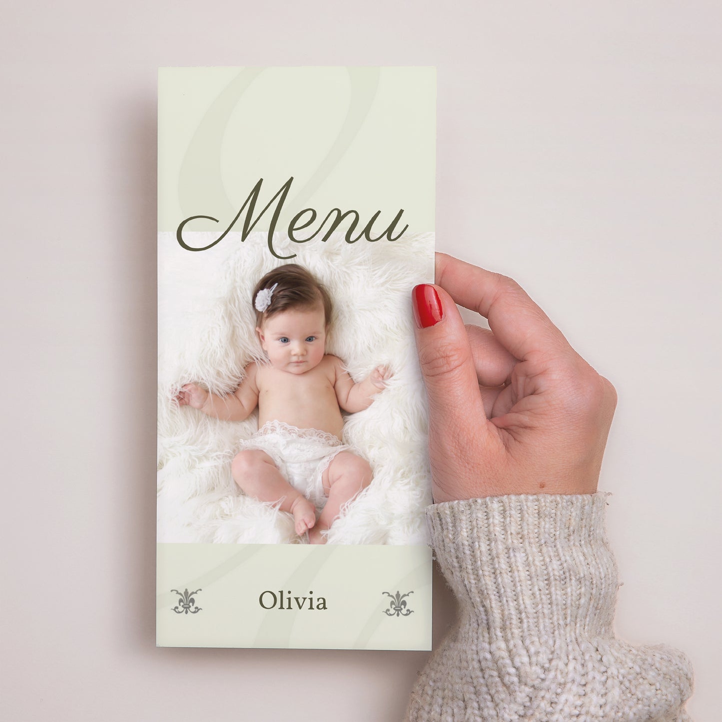 Menukaart Doop Panoramisch portret Ceremonie - Beige foto N° 2