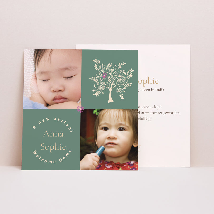 Uitnodigingskaart Geboorte Vierkant De boom der liefde - Roos foto