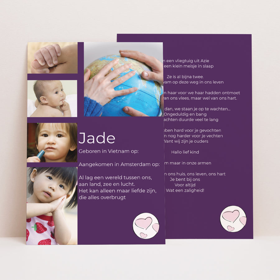 Uitnodigingskaart Geboorte Portret Welkom in onze wereld - Violet foto