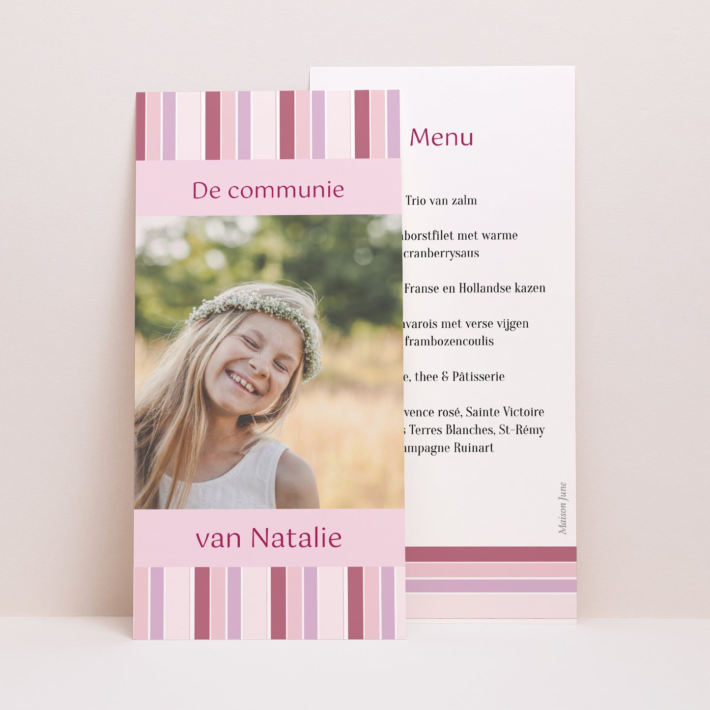 Menukaart Communie Panoramisch portret Geloofsbelijdenis - Meisje foto N° 1