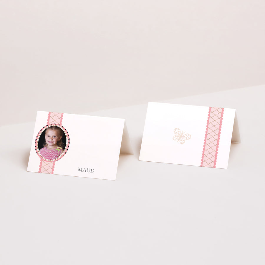 Naamkaartjes Doop 2 luiken Retro doop - Meisje foto