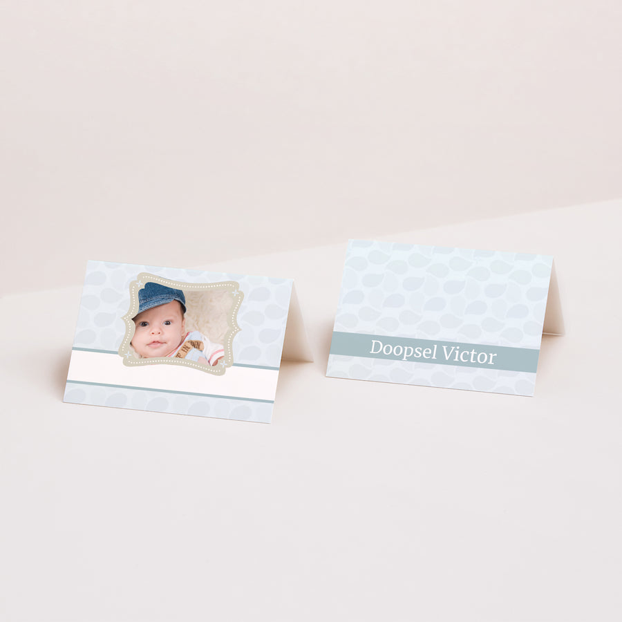Naamkaartjes Doop 2 luiken Blauwe doop foto