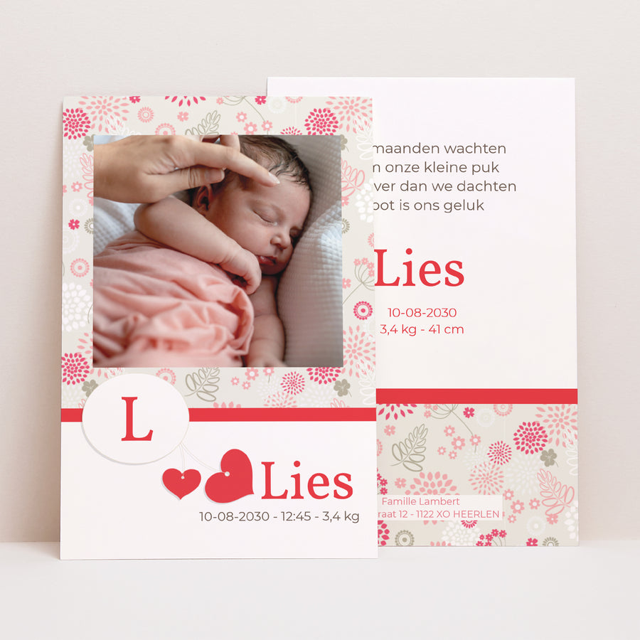 Uitnodigingskaart Geboorte Portret Lou foto
