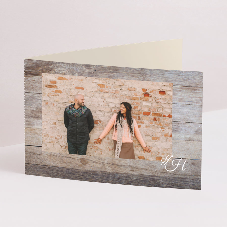 Uitnodigingen Huwelijksverjaardag Dubbele landschapspanelen Houten huwelijksverjaardag - 5 jaar huwelijk foto