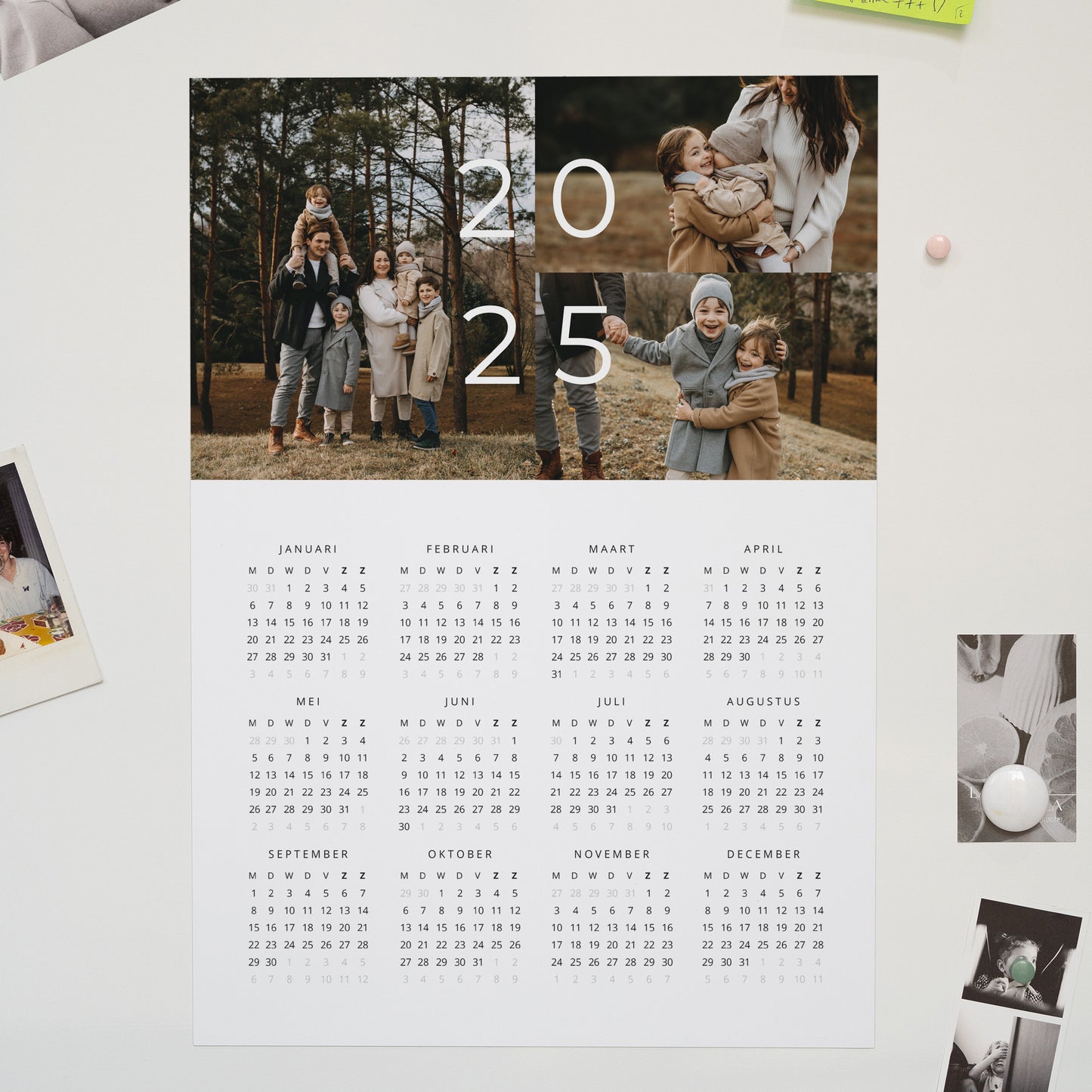 Kalender Eindejaar Magnetische, eenbladige kalender Familie foto N° 1