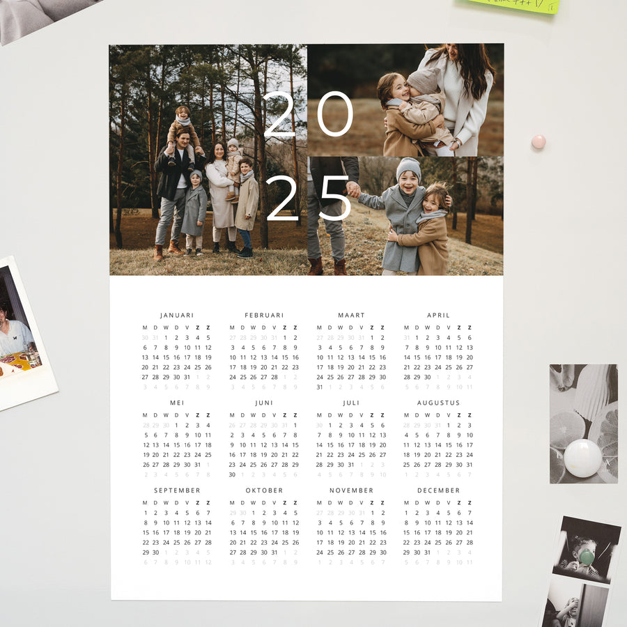Kalender Eindejaar Magnetische, eenbladige kalender Familie foto