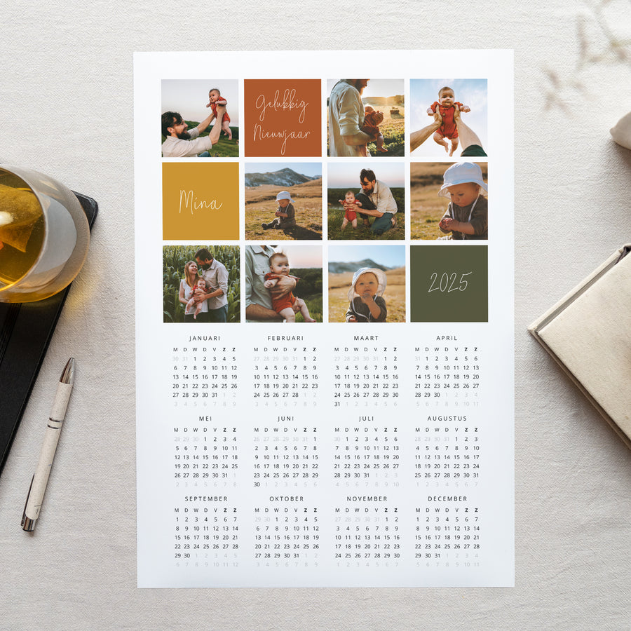 Kalender Eindejaar Monopagina portret Multifoto's en herfstkleuren foto