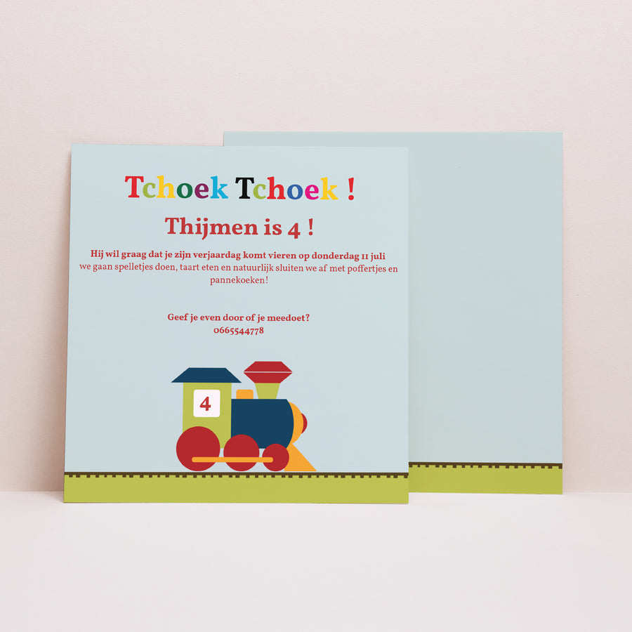 Uitnodigingen Kinderverjaardag Vierkant Tchou! Tchou! foto