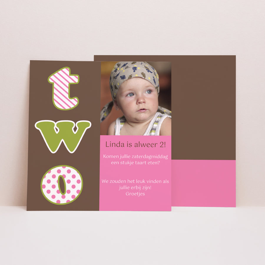Uitnodigingen Kinderverjaardag Vierkant 2 jaar foto