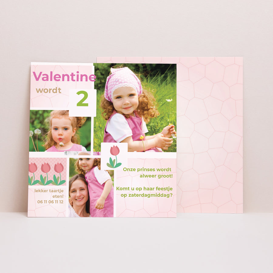 Uitnodigingen Kinderverjaardag Vierkant Tulp in de tuin foto