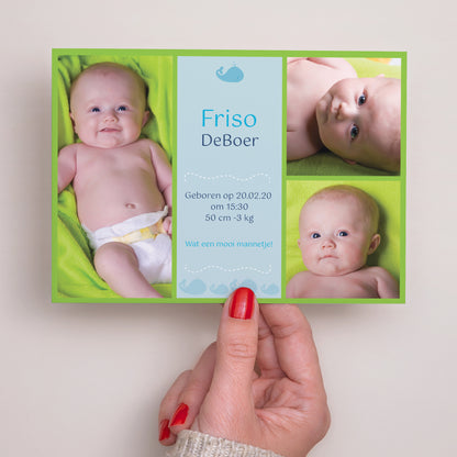 Uitnodigingskaart Geboorte Portret Baby blauwe vinvis foto N° 3