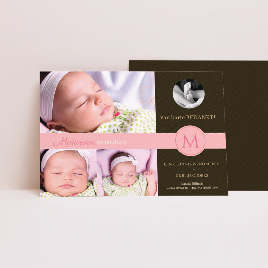 Bedankkaart Geboorte Landschap Perfect ontwerp - roze foto