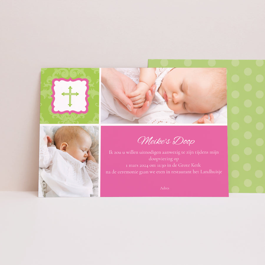 Uitnodigingskaart Doop Landschap Rose-Vert foto