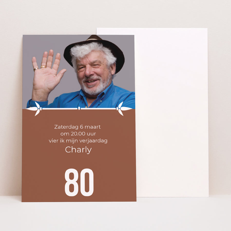 Uitnodigingen Verjaardag Volwassene Portret 80 jaar foto