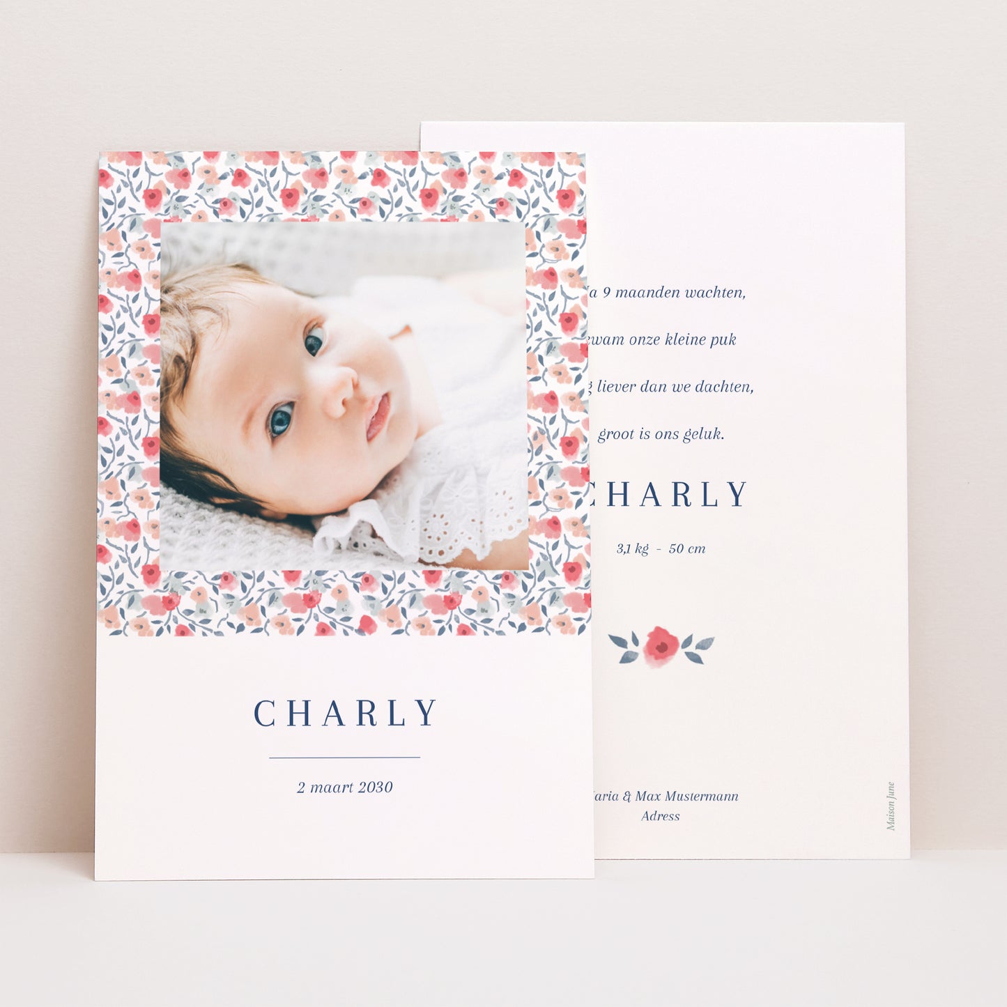 Uitnodigingskaart Geboorte Portret Vrijheid foto N° 1