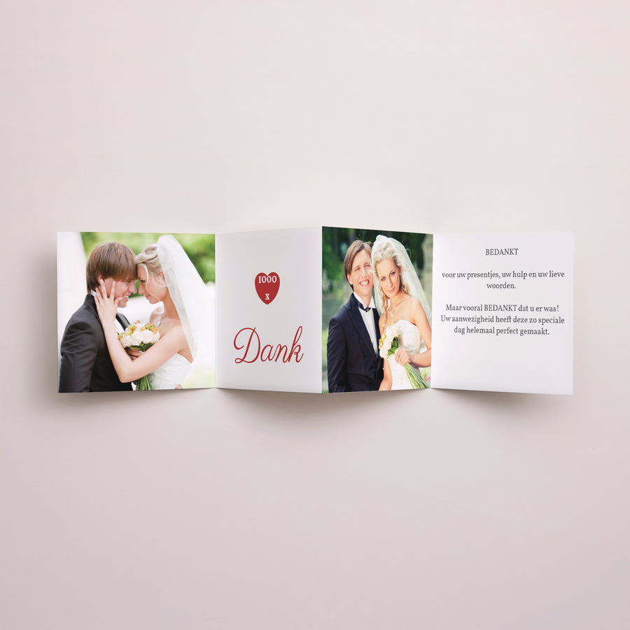 Bedankkaart Huwelijk Accordeon Multi-foto's en rode harten foto