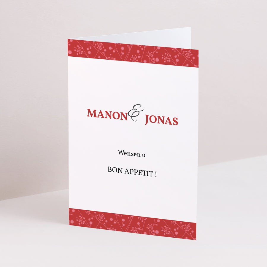 Menukaart Huwelijk Dubbel portretvenster Multi-foto's en rode harten foto