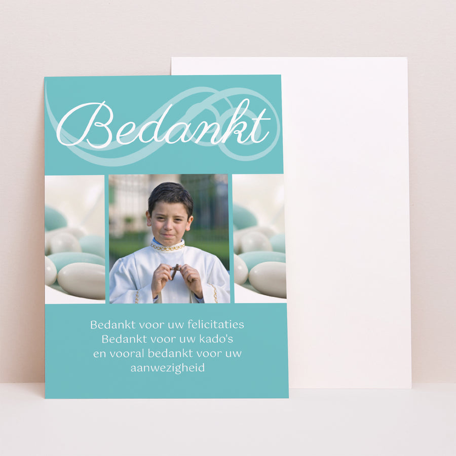 Bedankkaart Communie Portret Communie in kalligrafie foto