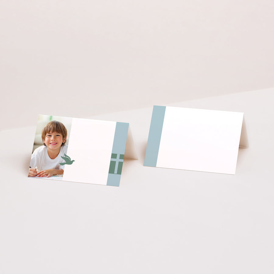 Naamkaartjes Communie 2 luiken Heilige datum foto