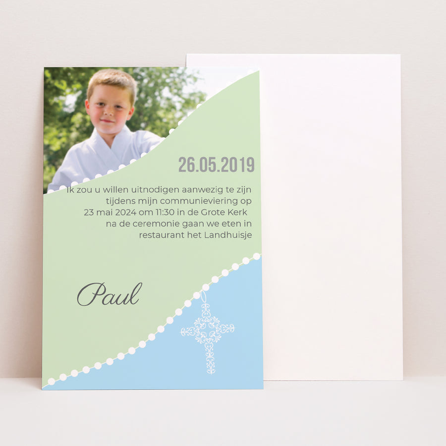 Uitnodigingskaart Communie Portret Inwijding foto