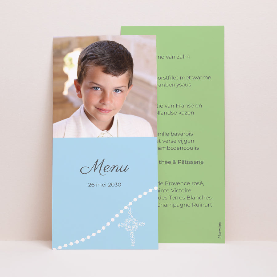 Menukaart Communie Panoramisch portret Inwijding foto