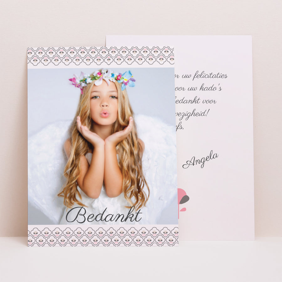 Bedankkaart Communie Portret Fleur de Vie foto