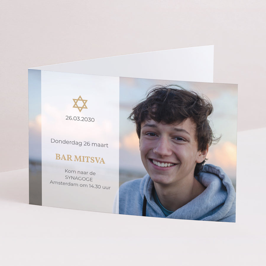 Uitnodigingskaart Bar Mitswa Dubbele landschapspanelen Davidster foto