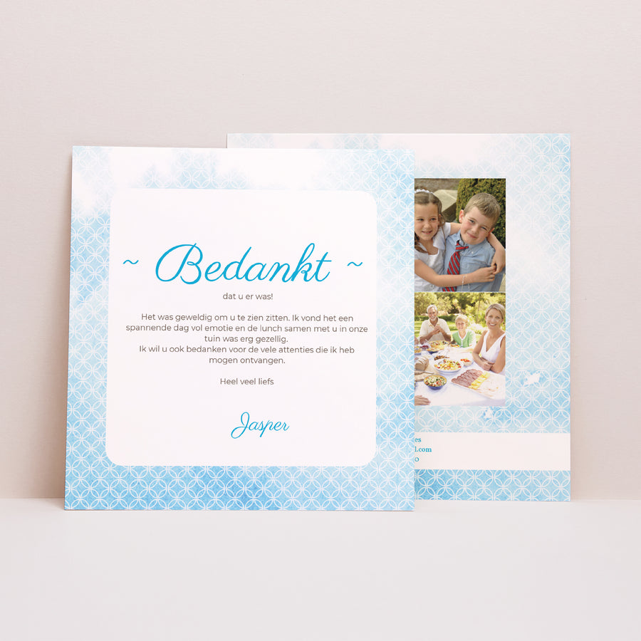 Bedankkaart Communie Vierkant Heiligwatereffect foto