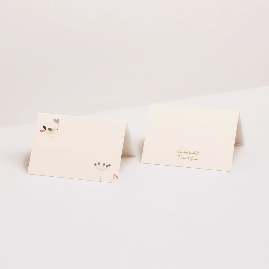 Naamkaartjes Huwelijksverjaardag 2 luiken Een vlucht in de liefde foto