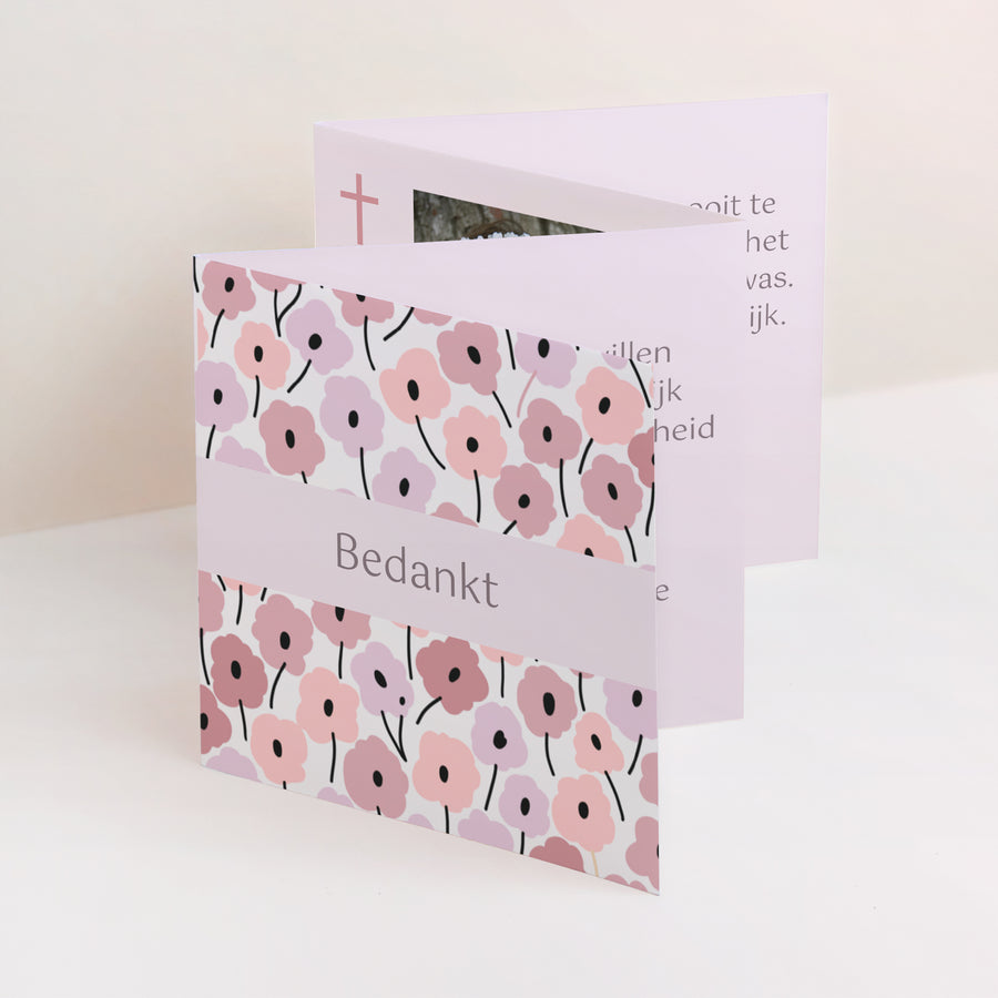 Bedankkaart Communie Accordeon Roze bloemen foto