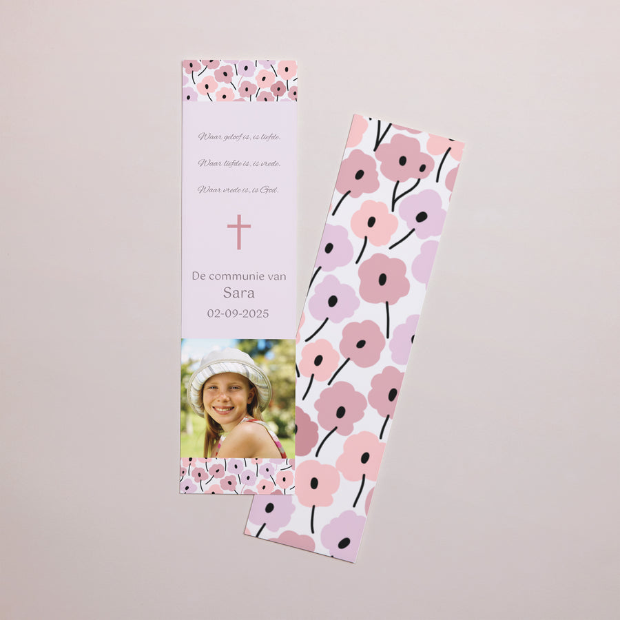 Boekenlegger Communie Bladwijzer Roze bloemen foto