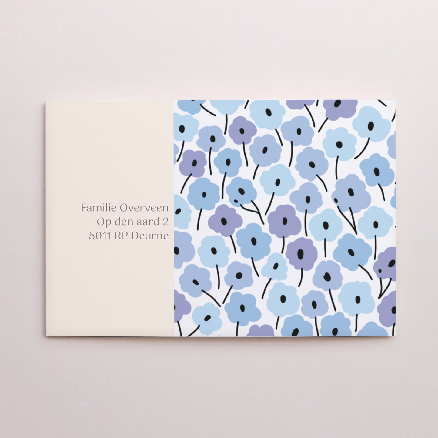 Uitnodigingen Communie Dubbele landschapspanelen Blauwe bloemen foto N° 3