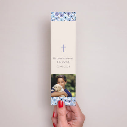 Boekenlegger Communie Bladwijzer Blauwe bloemen foto N° 2