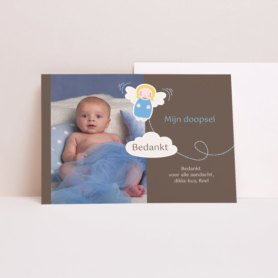 Bedankkaart Doop Landschap Blauwe Engel foto