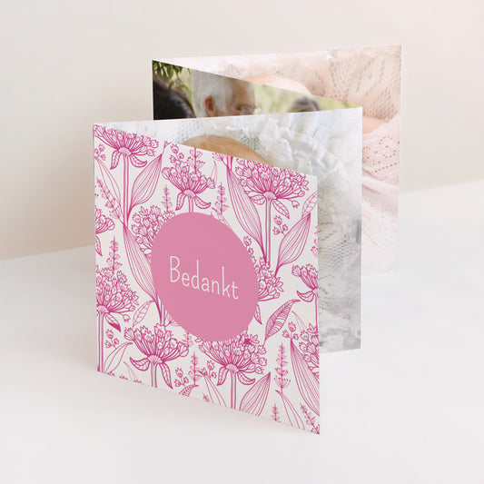 Bedankkaart Doop Accordeon Toile de Jouy - Roze foto