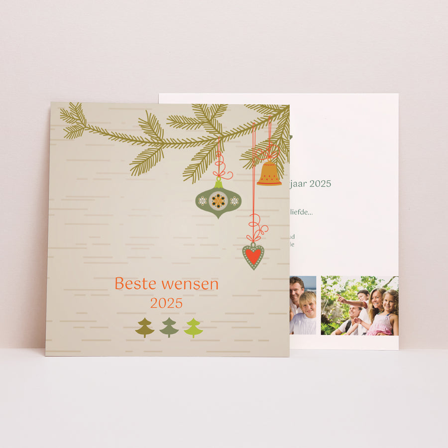 Wenskaart Eindejaar Vierkant Versierde tak foto