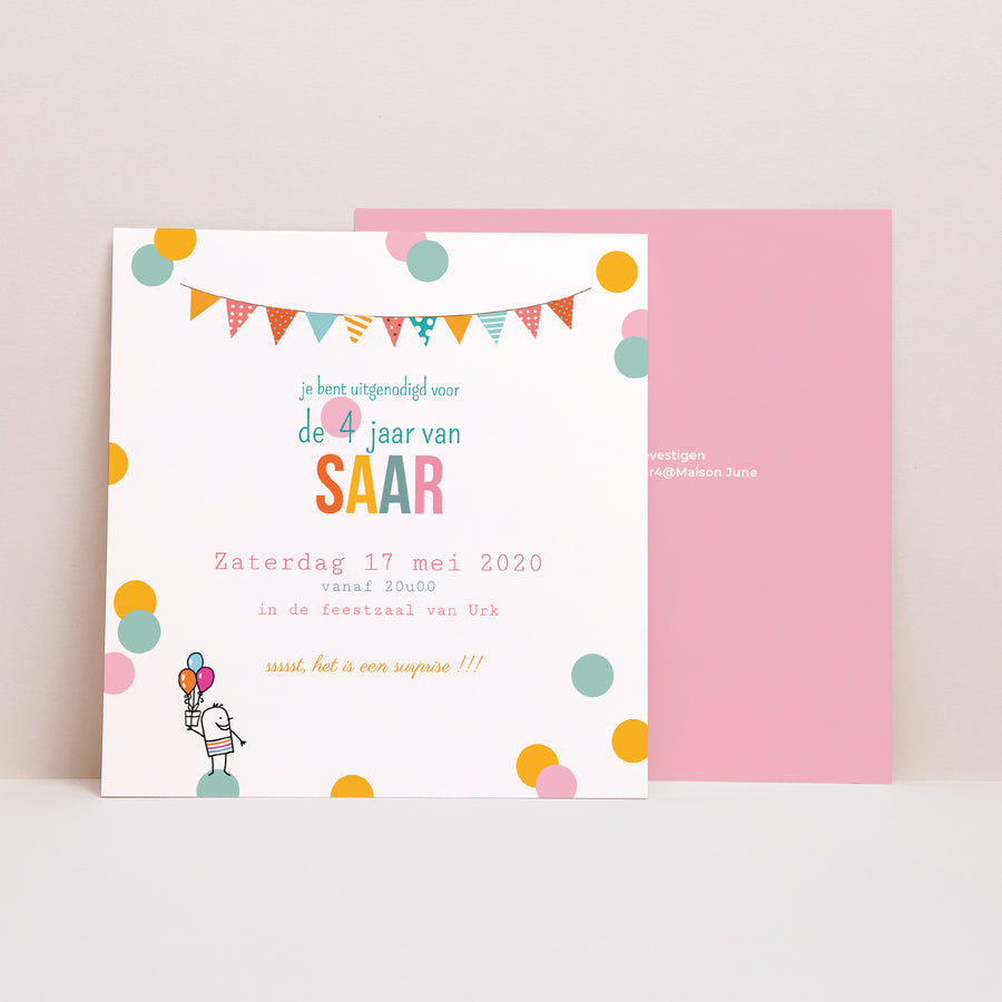 Uitnodigingen Kinderverjaardag Vierkant Glitter foto