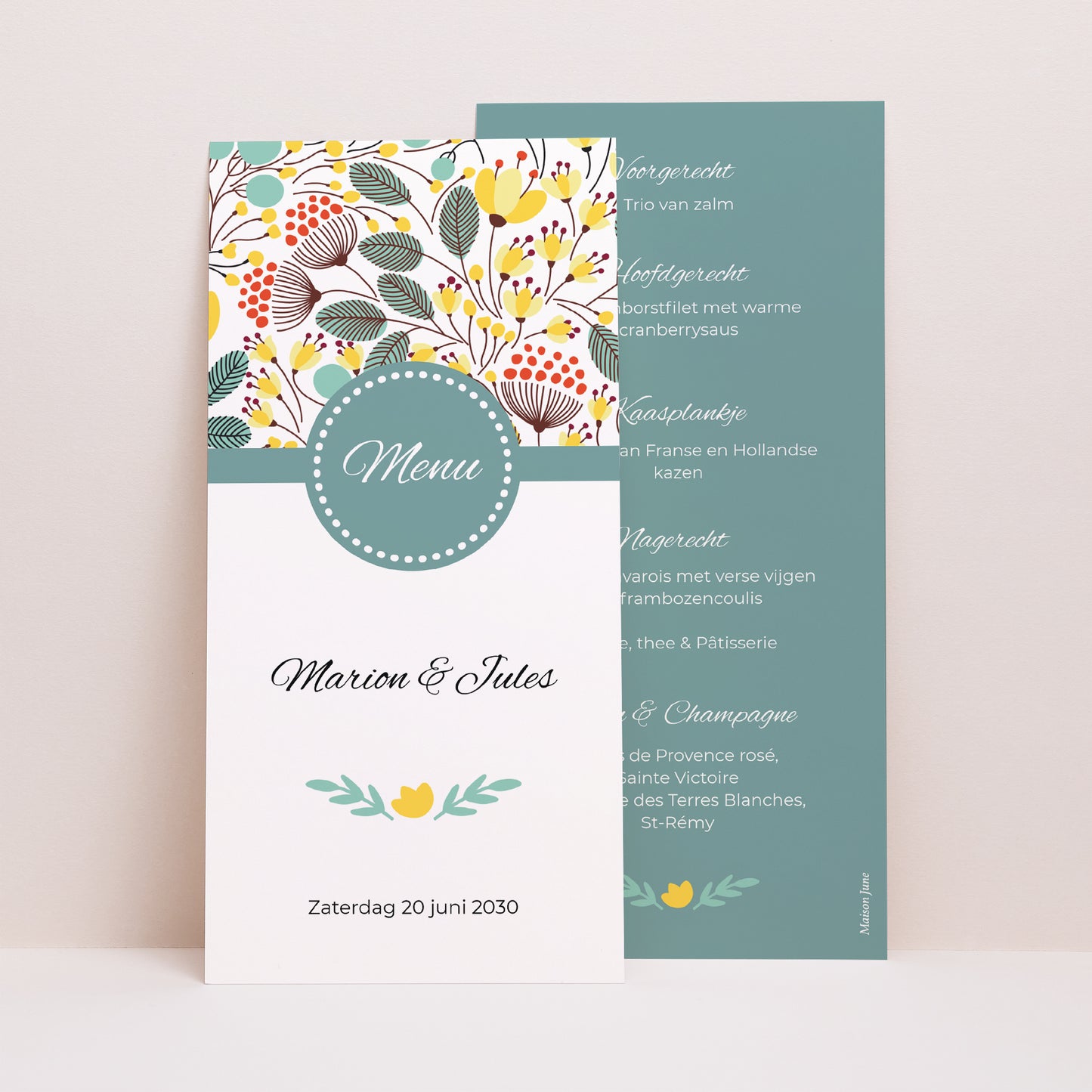 Menukaart Huwelijk Panoramisch portret Veldbloemen foto N° 1