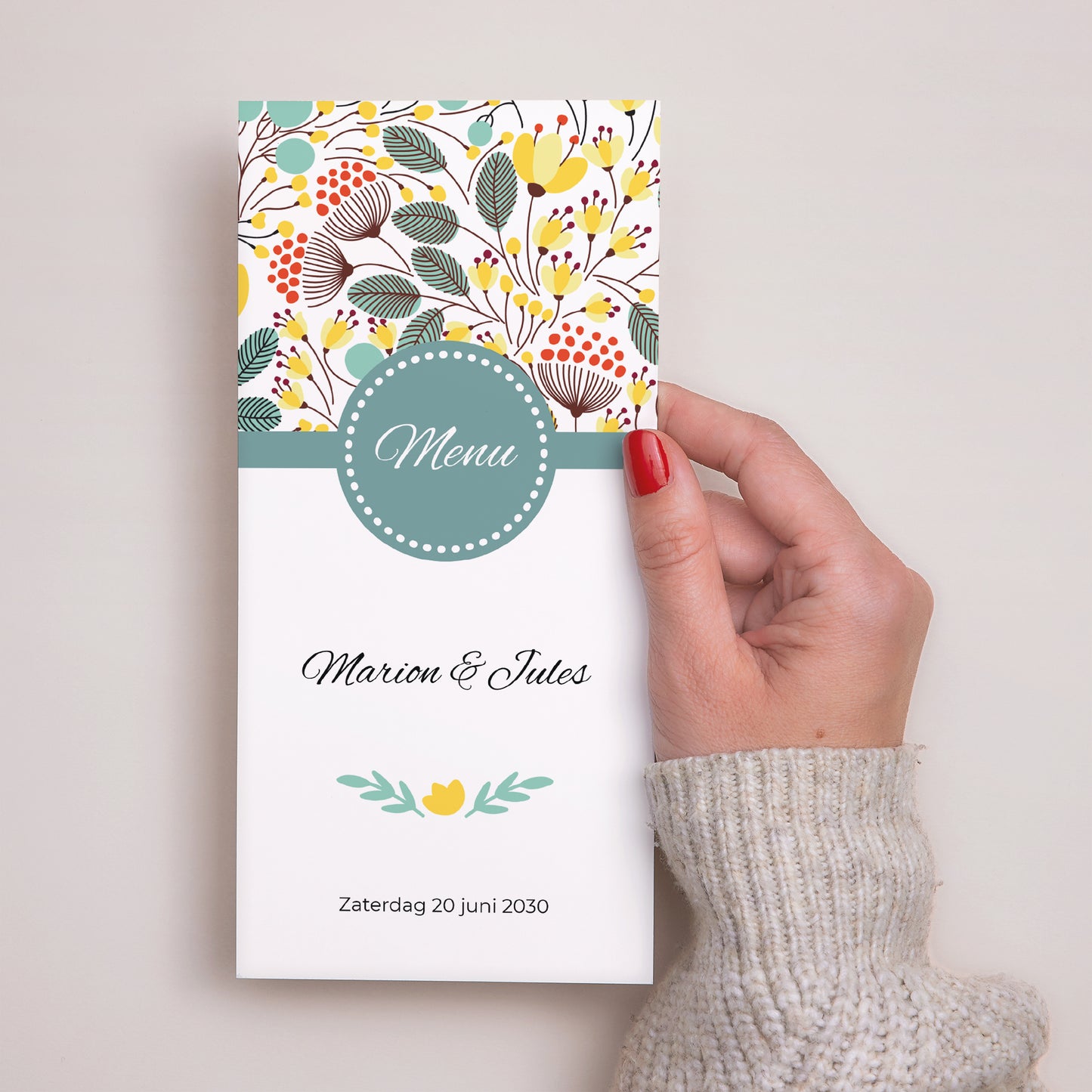 Menukaart Huwelijk Panoramisch portret Veldbloemen foto N° 2