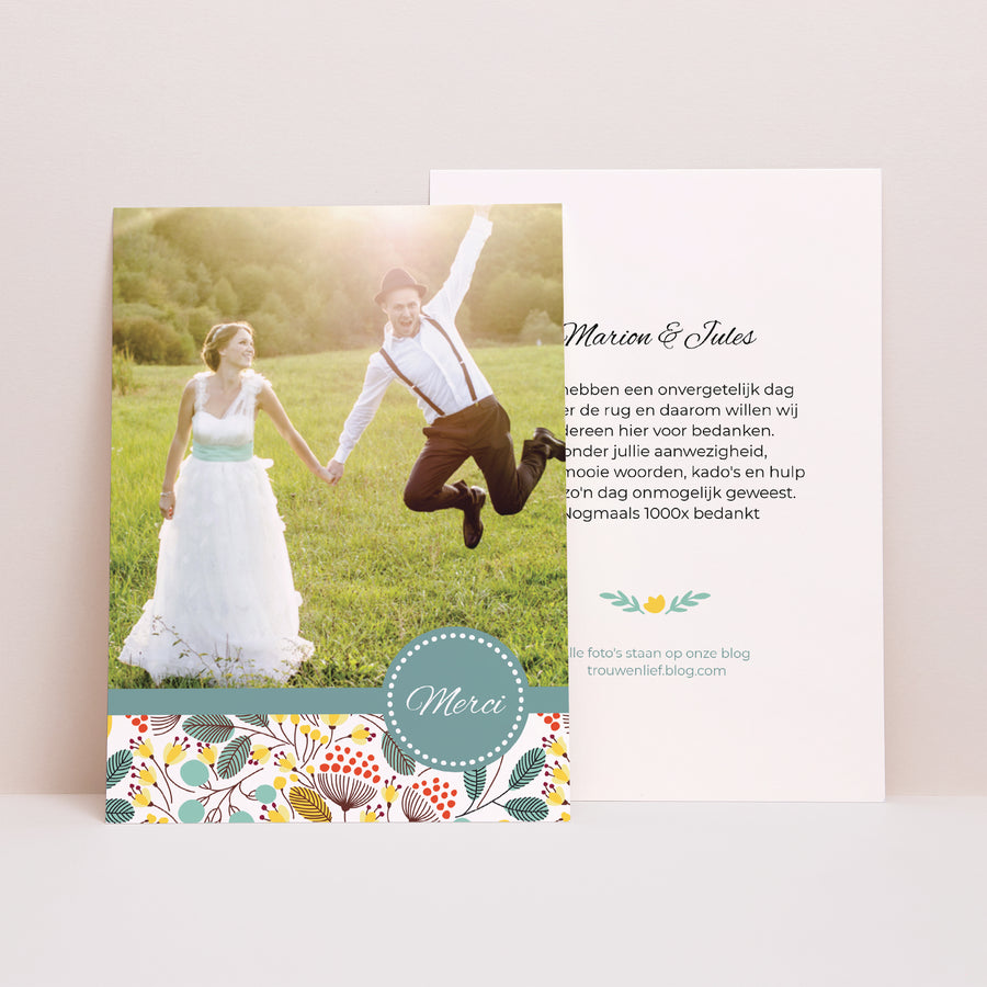 Bedankkaart Huwelijk Veldbloemen foto