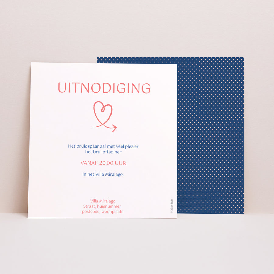 Uitnodigingen Huwelijk Vierkant Roze, nachtblauw foto