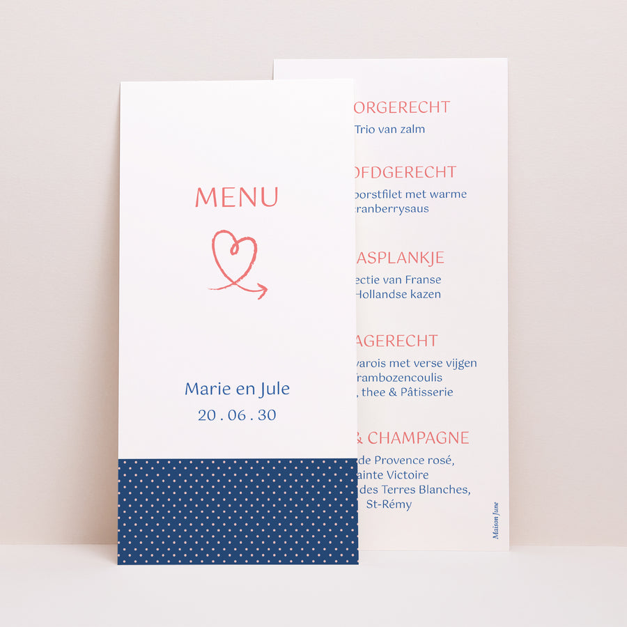 Menukaart Huwelijk Panoramisch portret Roze, nachtblauw foto