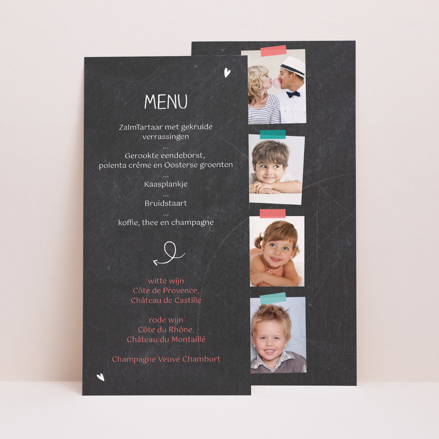 Menukaart Huwelijk Panoramisch portret Lang leve de ouders foto