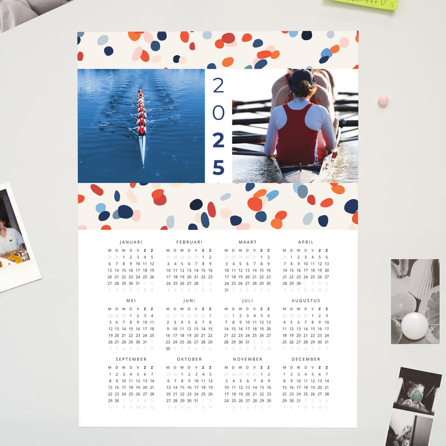 Kalender Eindejaar Magnetische, eenbladige kalender Kleurenfestival foto