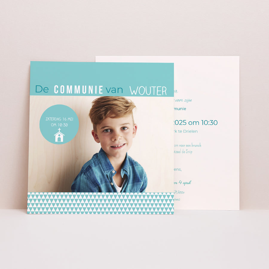 Uitnodigingskaart Communie Vierkant Multi-Typo foto