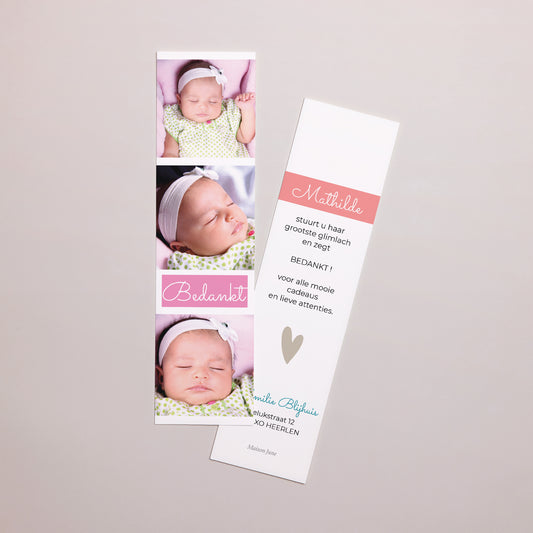 Bedankkaart Geboorte Bladwijzer Gekleurde blokken foto