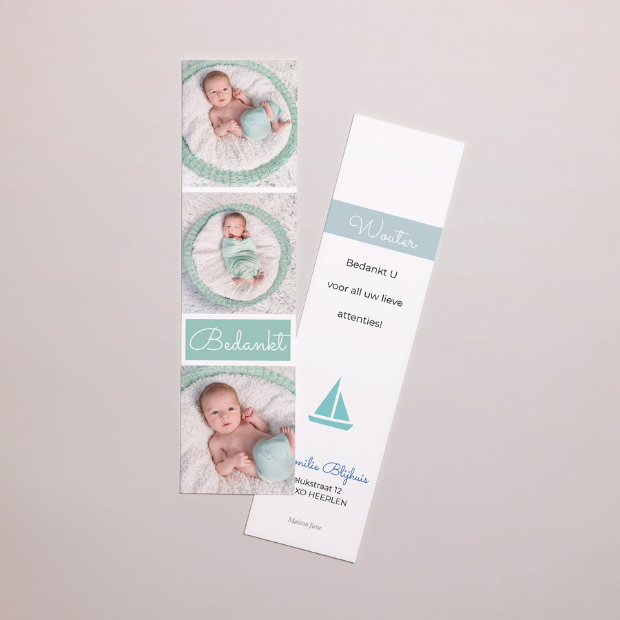 Bedankkaart Geboorte Bladwijzer Kleine boten foto